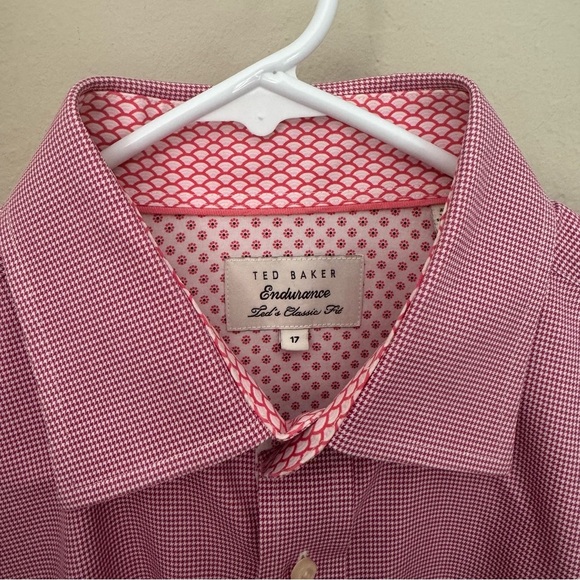 TED BAKER Endurance Classic Fit Flip Cuff Button Up Shirt Pink Cotton Size 17 - Picture 5 of 16